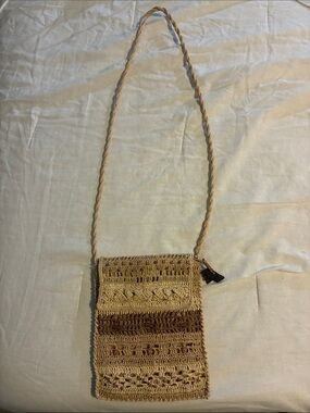 Neutral Beige & Brown Crochet Crossbody Bag